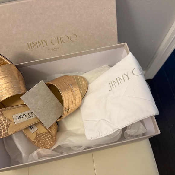Jimmy Choo Minea Croc Embossed Metallic Leather Slides - Picture 5 of 5